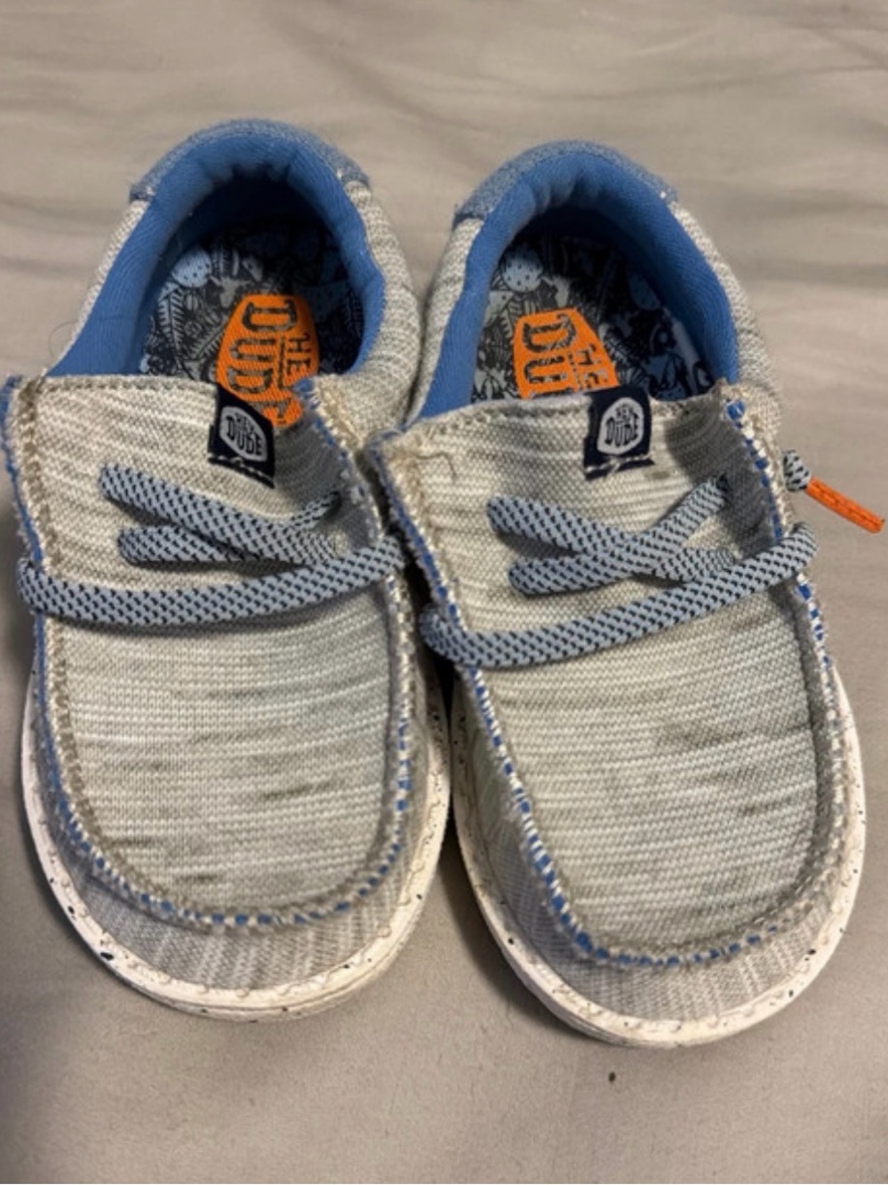 Hey Dude Kids Slip-On Sneakers in Light Gray with Blue Trim